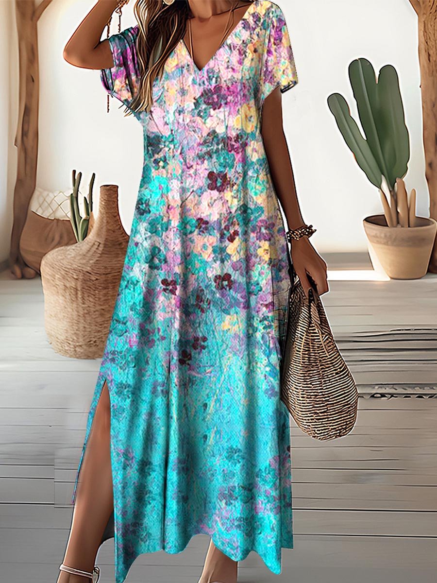 Women's Floral Print Resort V-Neck Dress
