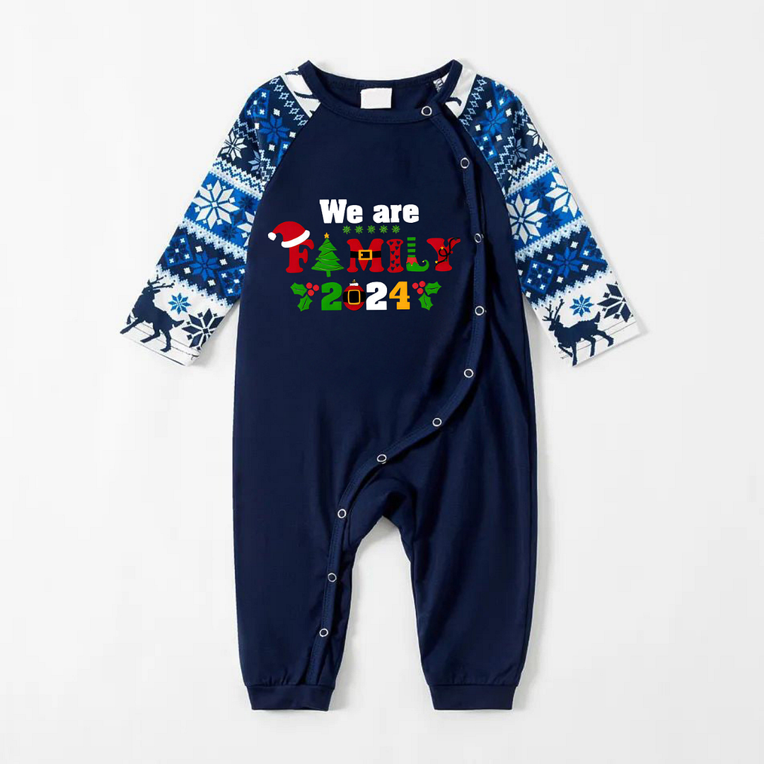 "We are Family 2024" Print Blue Family Christmas Matching Pajamas