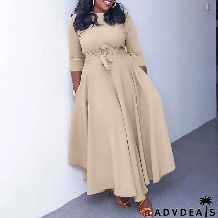 Plus Size Women Casual Basic Solid Color Long Sleeve Maxi Dress