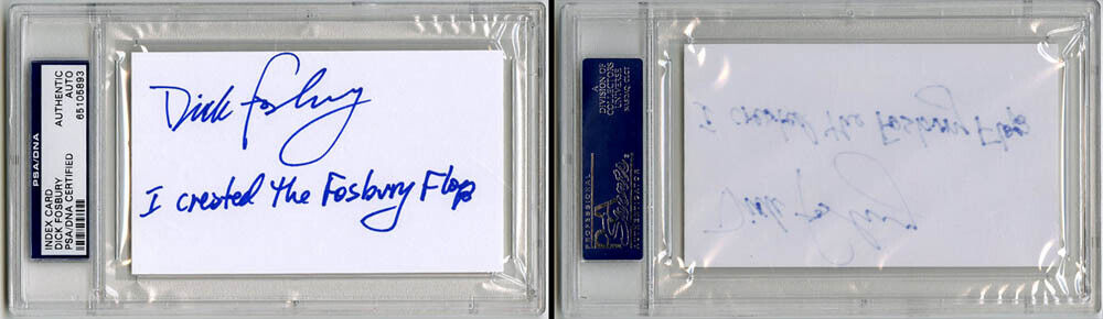 Dick Fosbury SIGNED 3x5 Index Card Olympic Gold +insc Flop PSA/DNA AUTOGRAPHED