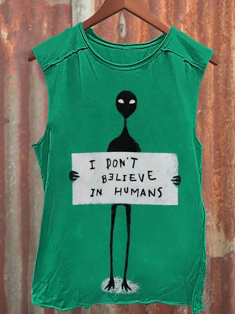 Teecade Teecade I Don't Believe In Humans Art Print Casual Tank Top