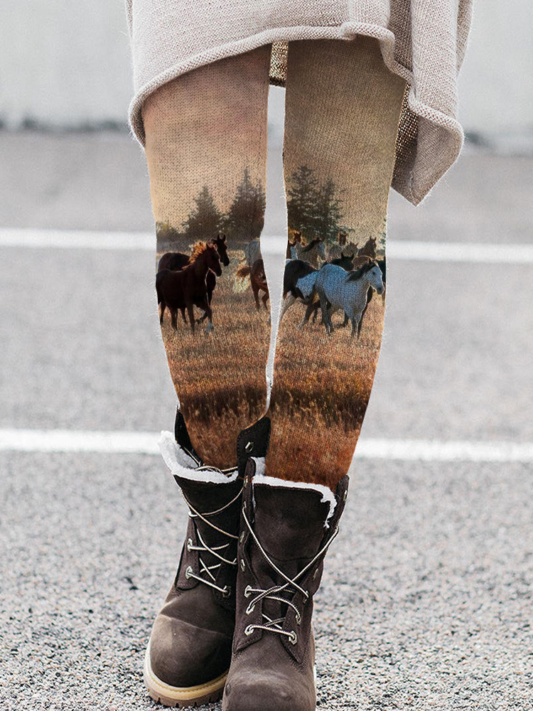  Western Running Horses Graphic Leggings Westsshops