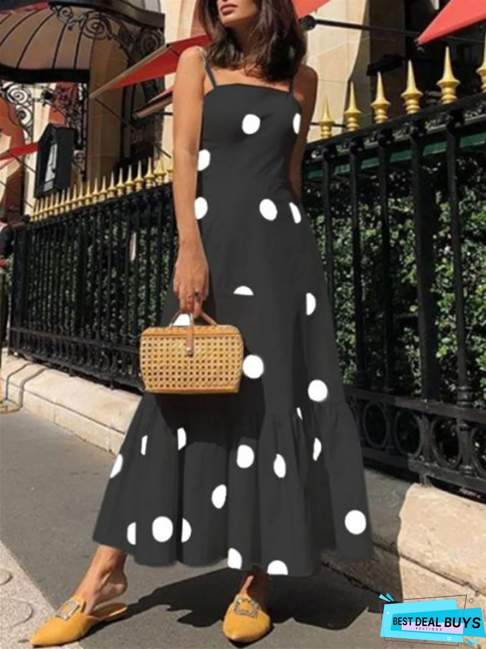 New Polka-dot Sling Fashion Long-necked White Dresses