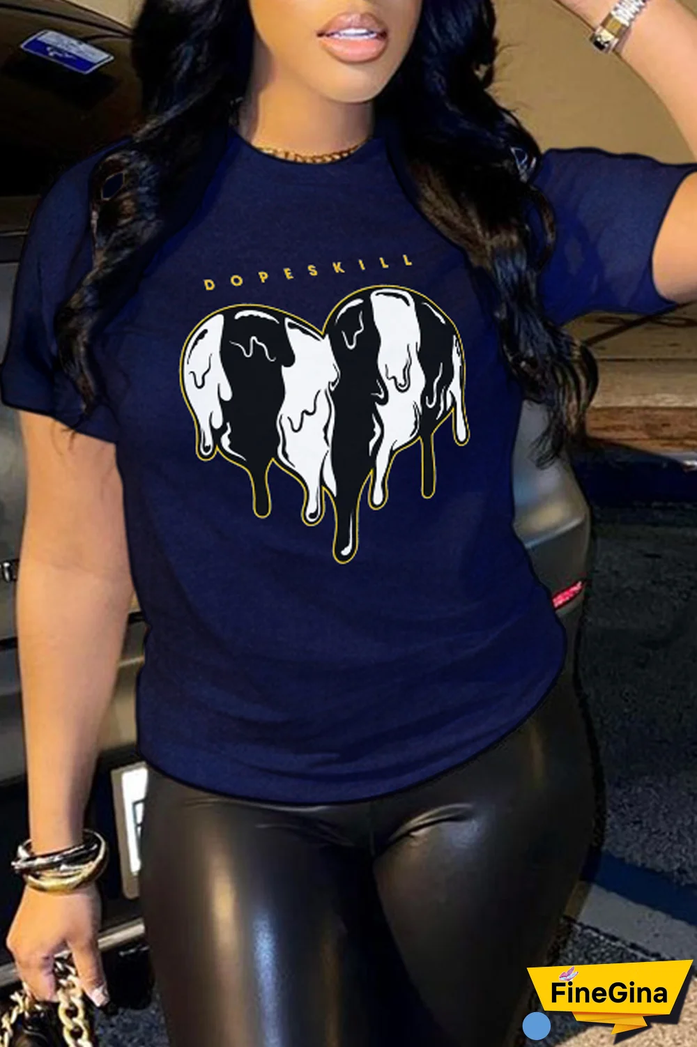 Black Casual Street Print Patchwork Letter O Neck T-Shirts