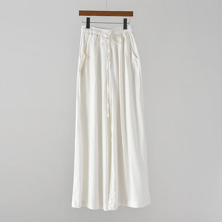 Vintage Linen Drawstring Wide Leg Pants