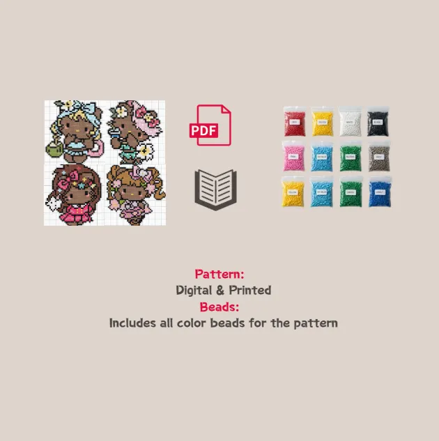 Summer Beach Brown Kitty Pixel Pattern Fuse Bead Kit  | Cute DIY Fuse 6365 Beads Set