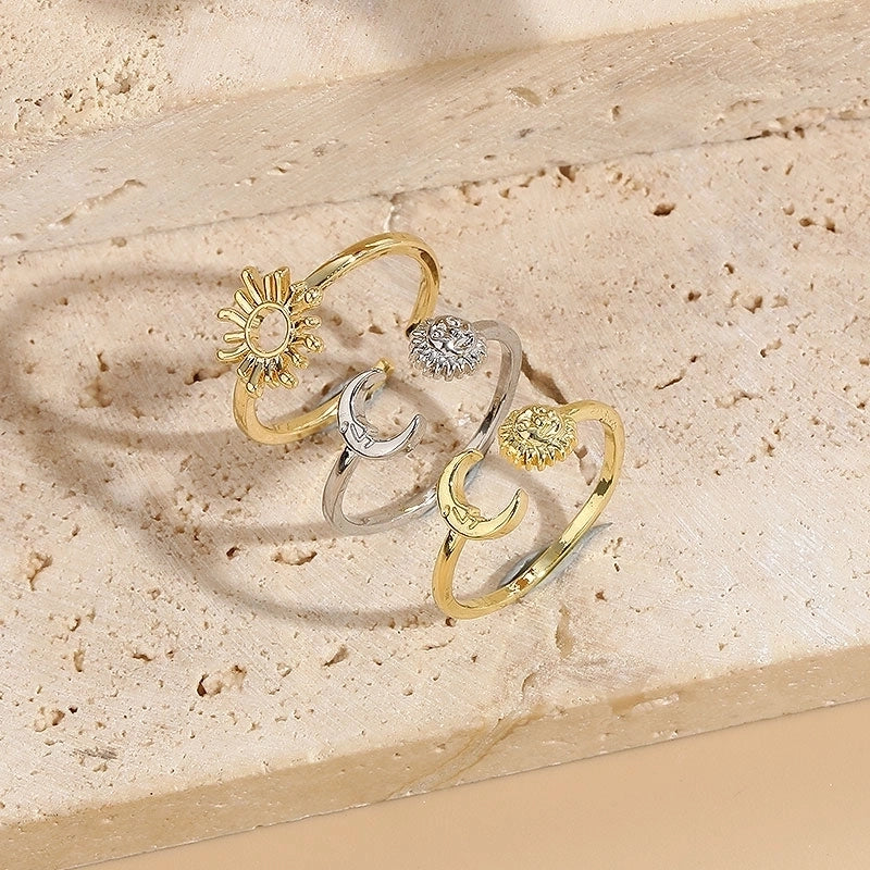 Casual Minimalist Sun Moon Copper Asymmetrical Plating 14k Gold Plated Open Ring