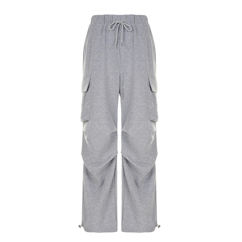 y2k Cargo Pants Women Casual Clothes Drawstring Low Waist Baggy Ruched Sweatpants with Flap Pockets 2000s Streetwear