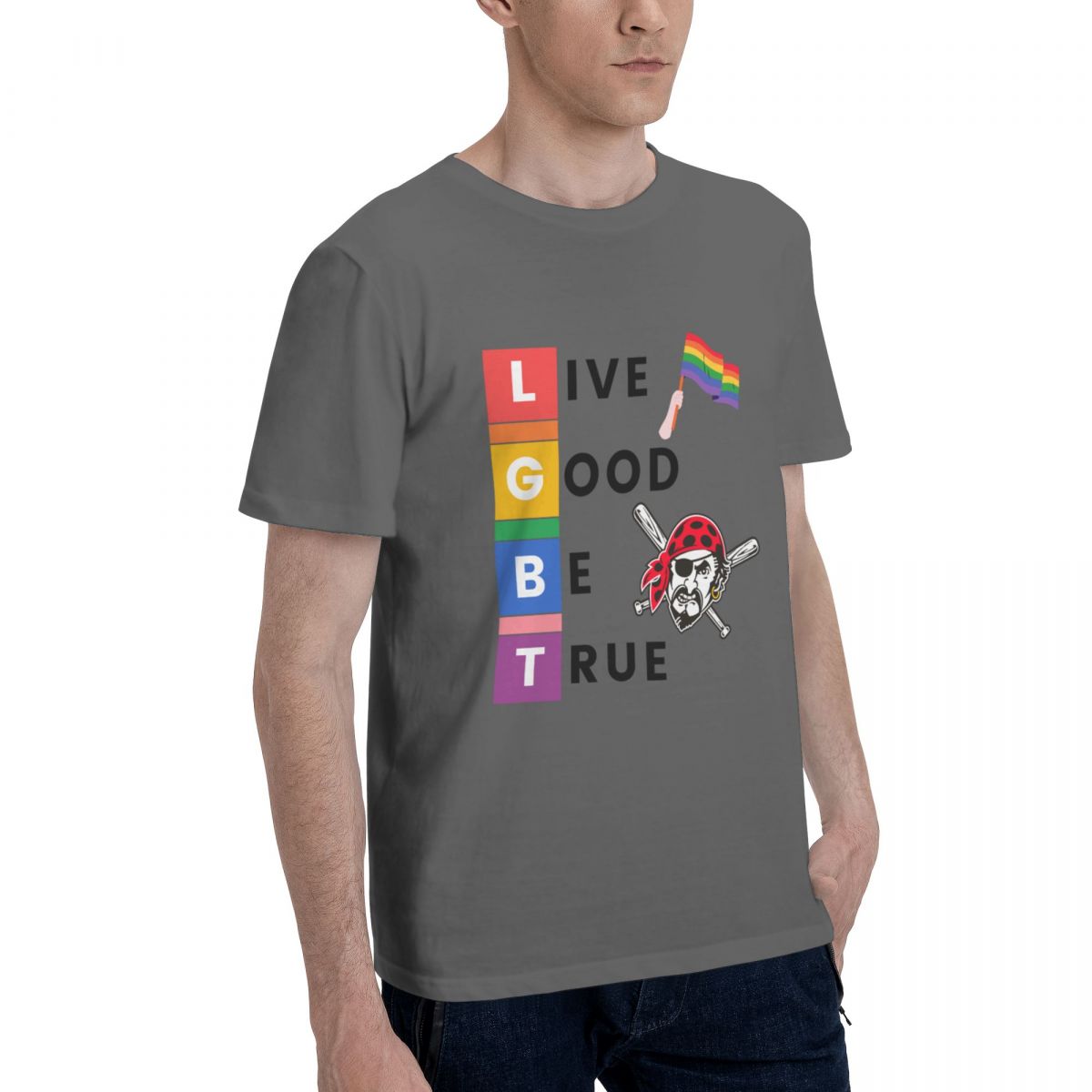 Pittsburgh Pirates LGBT Pride Men's Cotton Crewneck T-Shirt