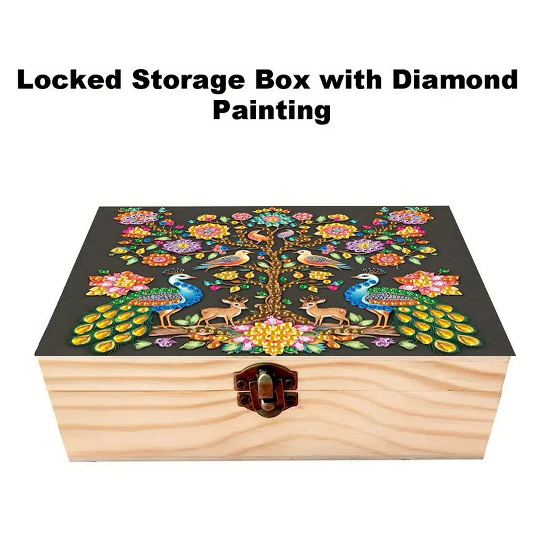 Peacocks and Trees DIY Wooden 5D Diamond Art Diamond Art Storage Box for Adults