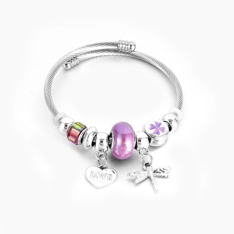 Elegant Heart Shape Butterfly Stainless Steel Asymmetrical Plating Bangle