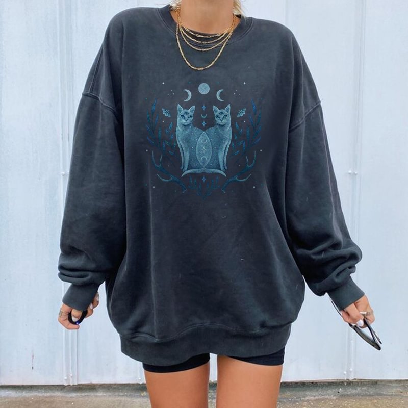   Moon And Fox  Print Women's Pullover Sweatshirt - Neojana