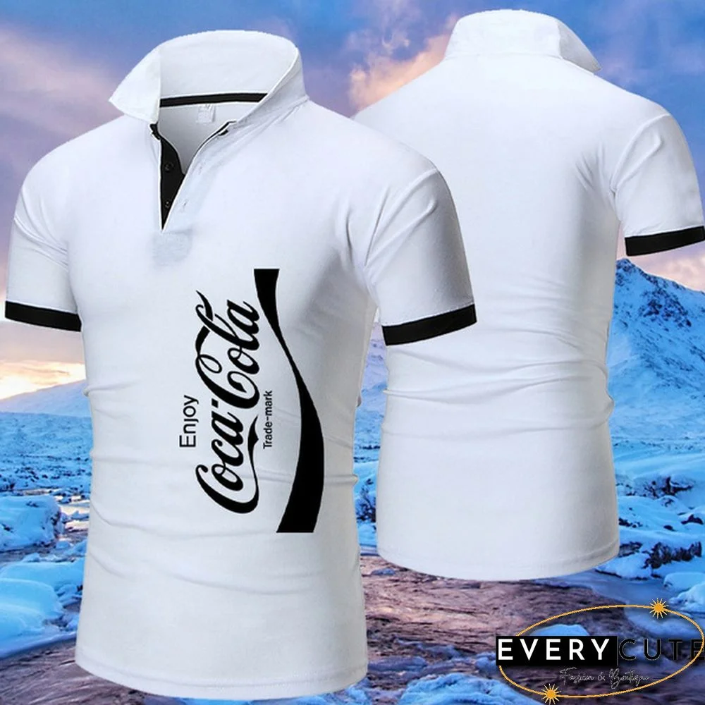 High Quality Coca-Cola Sport T Shirt Men's Fashion Personality Cultivating Hip Hop Short-sleeved Shirt Polo Shirts Plus Size