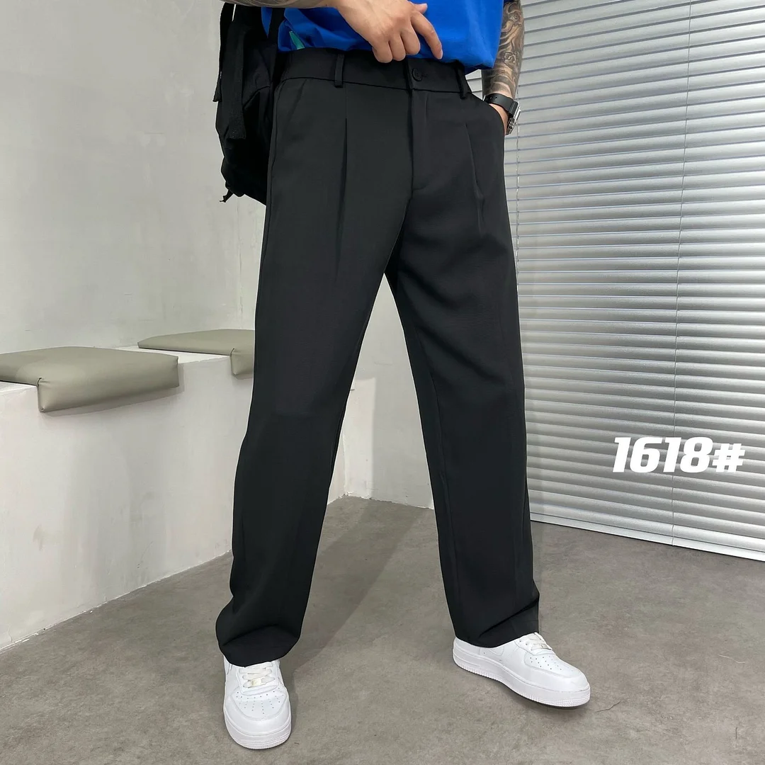 Aonga Ice Silk Loose Straight Suit Pants For Men Summer Sold Color Stretch Business Casual Suit Classic Korea Styles Thin Trousers aonga
