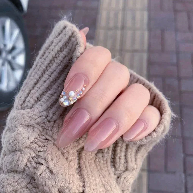 24PCS press on nails with glue sticker Jelly bean paste pile drill Manicure patch removable wearable full cover fake nail tips-Nail Inspo