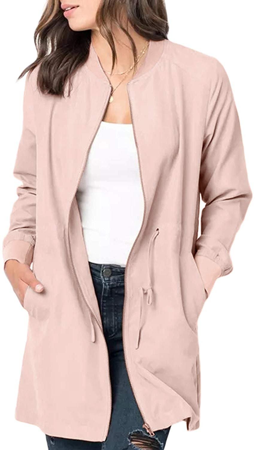 BLENCOT Womens Casual Lightweight Zip Up Suede Jackets Dust Coat Outerwear Windbreaker