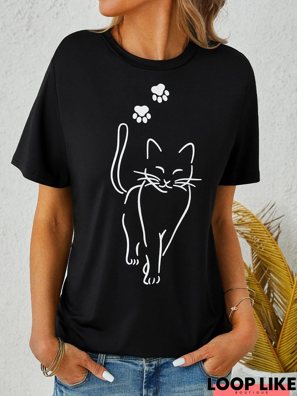 Cat Crew Neck Short sleeve Casual T-Shirt