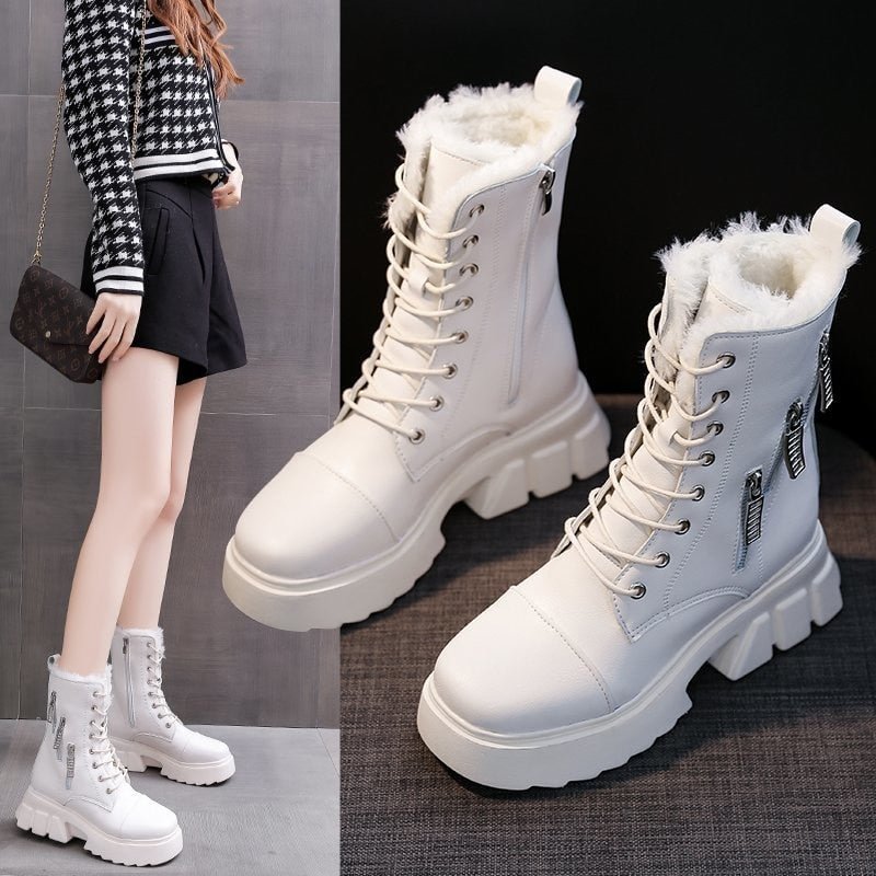 White Chunky Winter Boots Women Fur Combat Ankle Boots For Women Black Pltaform Winter Snkeaers 2021 New Fashion Punk Goth Shoes