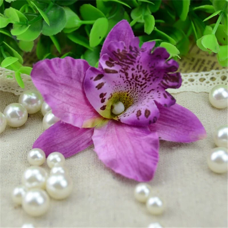 10pcs/lot 7CM Silk Artificial Orchid Flower Heads For Wedding Party Decoration Wreath DIY Craft Accessories Fake Flowers
