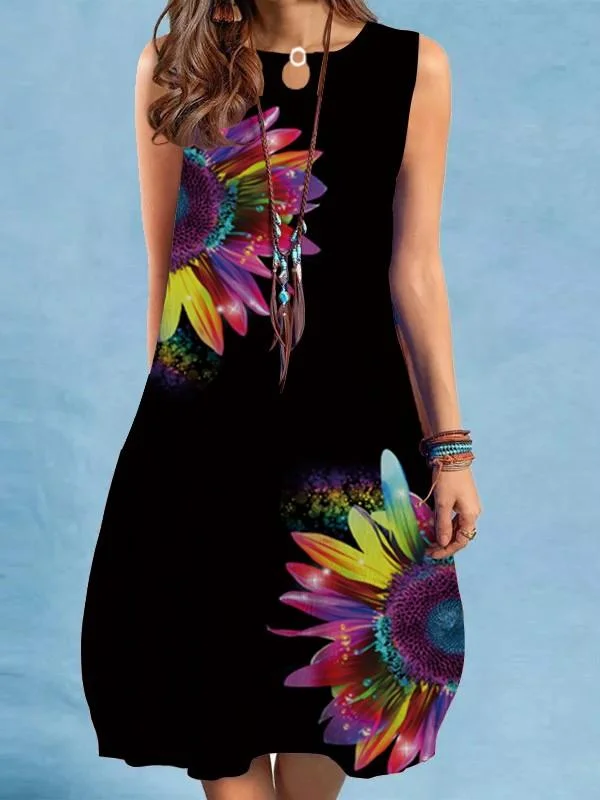 Women's Loose Sleeveless Printed Long Dress