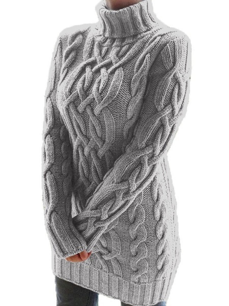 Women's Chunky Knit Sweater Turtleneck Lapel Collar Sweater Dress