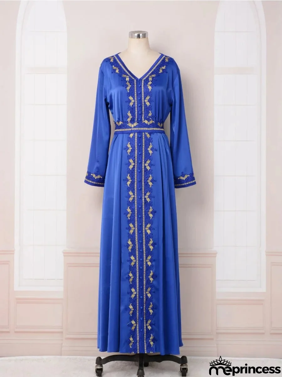 Women's Arabian Polyester Full Sleeves Embroidery Pattern Dress