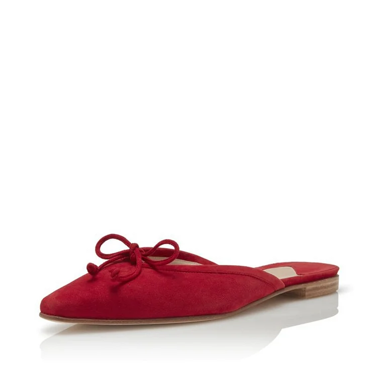 Red Vegan Suede Bow Flat Mule |FSJ Shoes