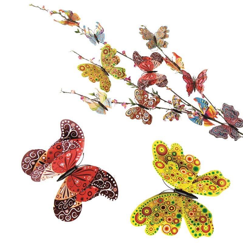 12pcs/lot Plain color 3D stickers Simulation butterfly double wings Modern home decor Background wall painting Magnetic+Glue