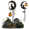 Solar Powered Black Cat & Pumpkin Moon Stake Light Weatherproof Moon Cats LED Stakes Light Auto On/Off Halloween Decorations Solar Lamp for Outdoor Patio Pathway Yard Lawn Decors