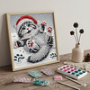 Chat d’hiver cristal strass peinture diamant pour décoration murale de la maison 30x30cm