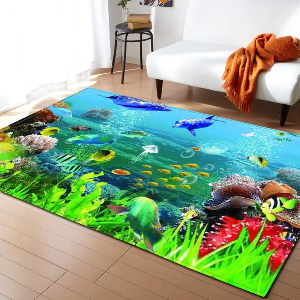 3D underwater world pattern living room coffee table decoration non-slip large carpet bedroom tatami mat children's room carpet