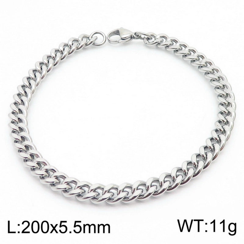 Stainless Steel Personality Fashion Trend Simple Two-Side Grinding Cuban Link Chain Bracelet Accessories