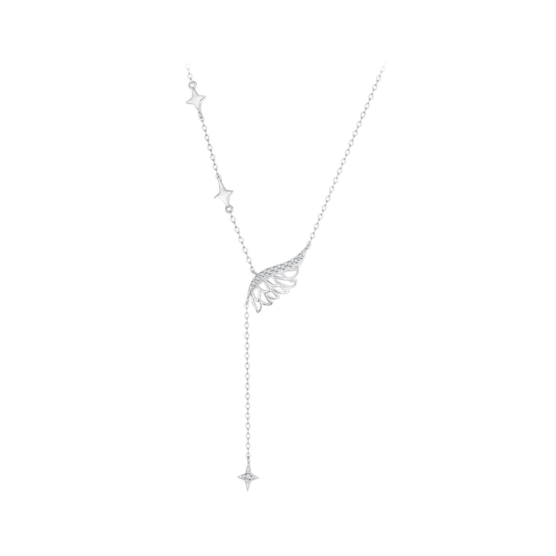 925 Sterling Silver Zircon Cable Chain Plating Feather Pendant Necklace