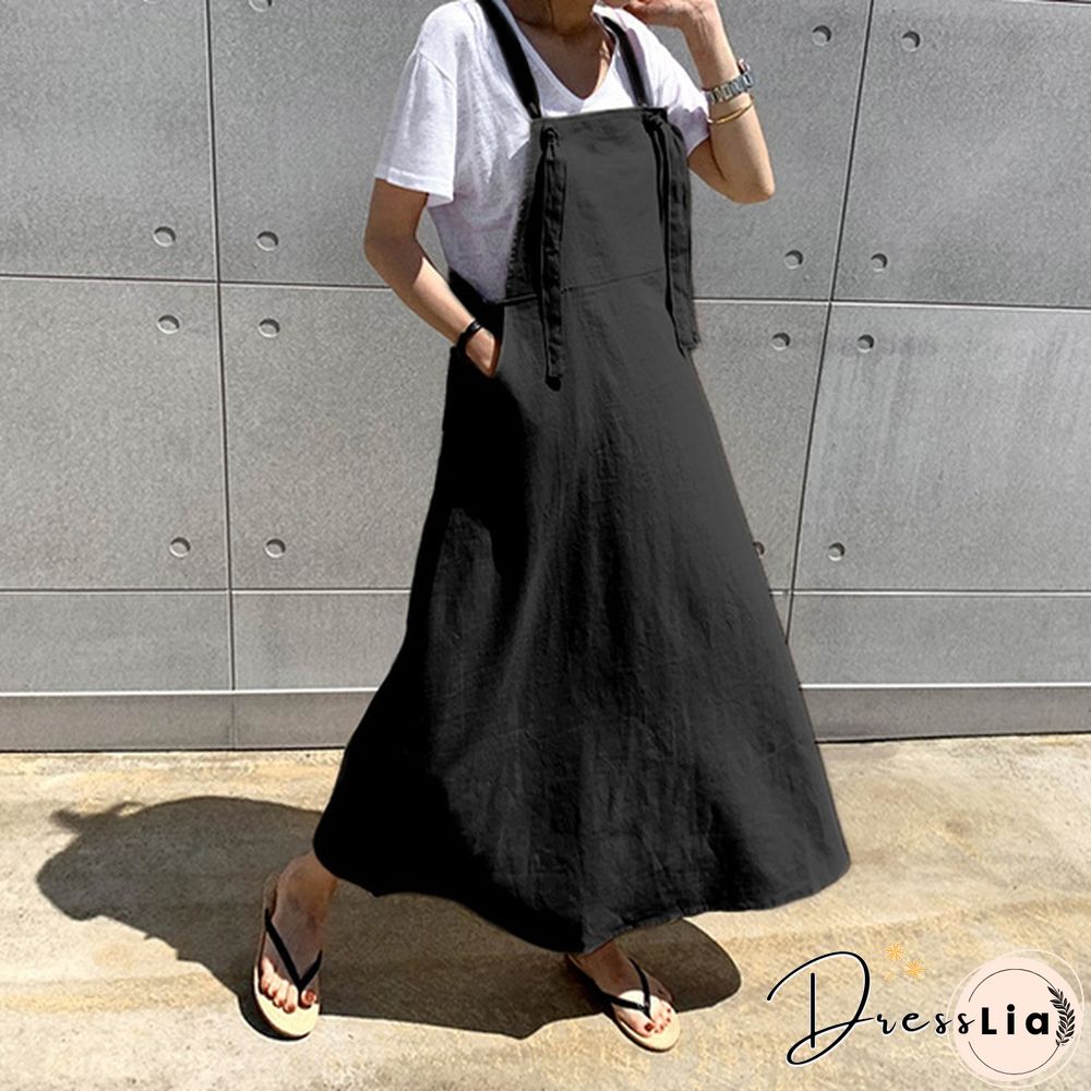 Women Summer Plus Size Strappy Maxi Sundress Loose Solid Pinafore Overalls Holiday Dress Oversized