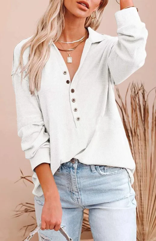 Women's Solid Color Long Sleeve Button Tops Flusfy