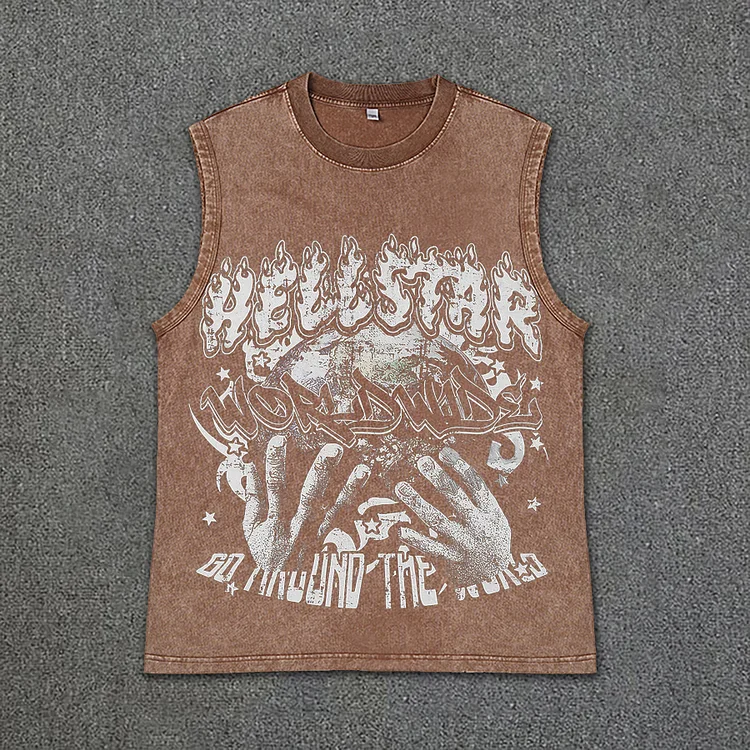 Retro Hellstar Worldwide Graphic Acid Washed Tank Top