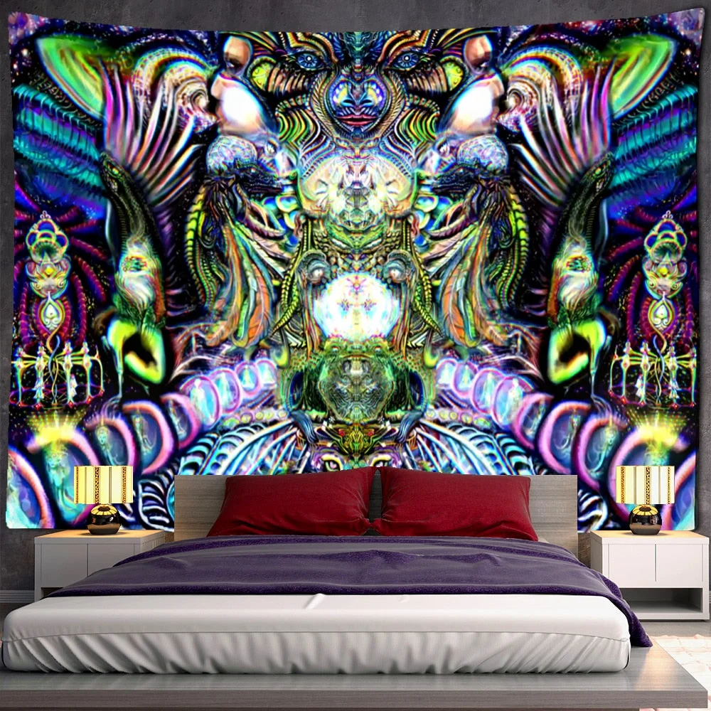 Psychedelic Human Face Tapestry Wall Hanging Fluorescent Witchcraft Tapiz Hippie Art Dormitory Home Decor