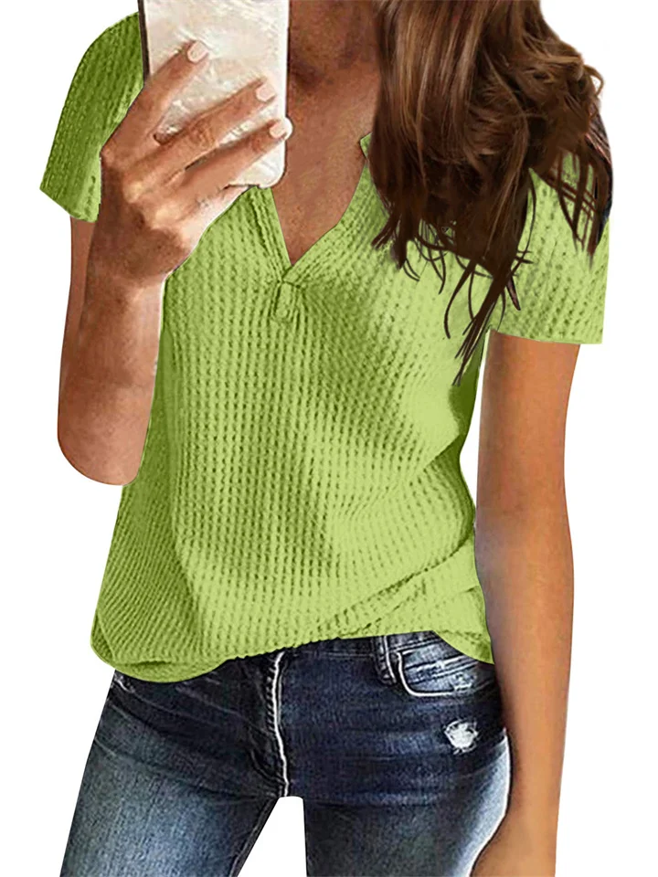 Spring and Summer Women's Tops Solid Color V-neck Fashion Short Sleeve S M L XL 2XL 3XL