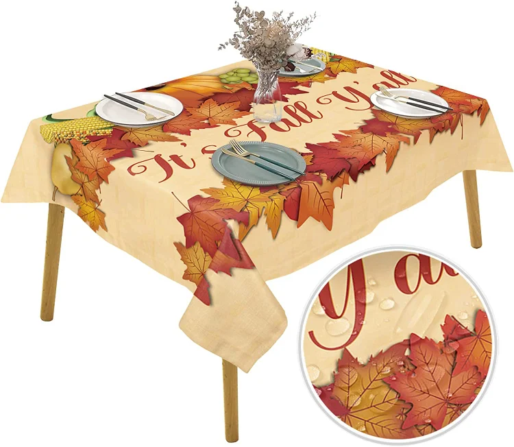 Autumn Thanksgiving Pumpkins Leaves Rectangle Tablecloths Holiday Party Decor Waterproof Table Cloth for Kitchen Table Decor