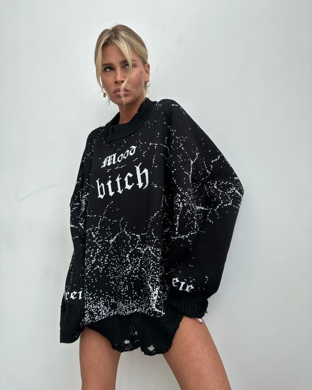 Athvotar Athvotar Blogger Wind With Loose Letter Embroidery Personality Tattered Knitted Sweater Casual Personality Sweater Women Autumn And Winter