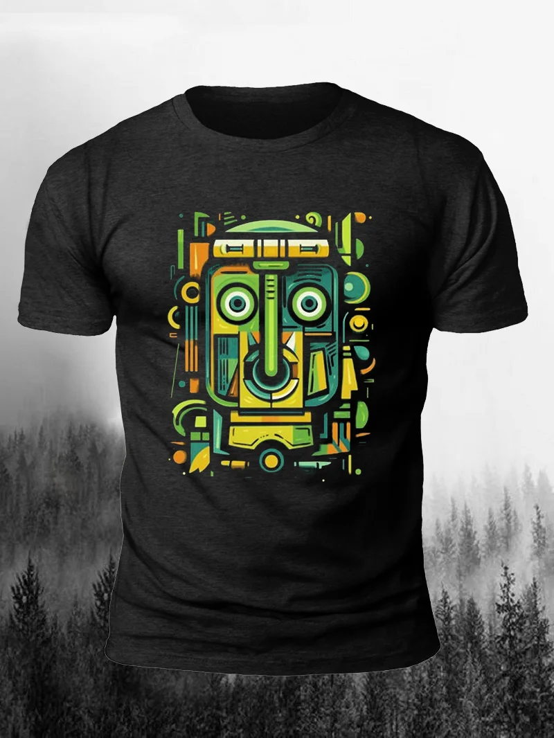 Abstract Robot Portrait Print Short Sleeve Men's T-Shirt in  mildstyles