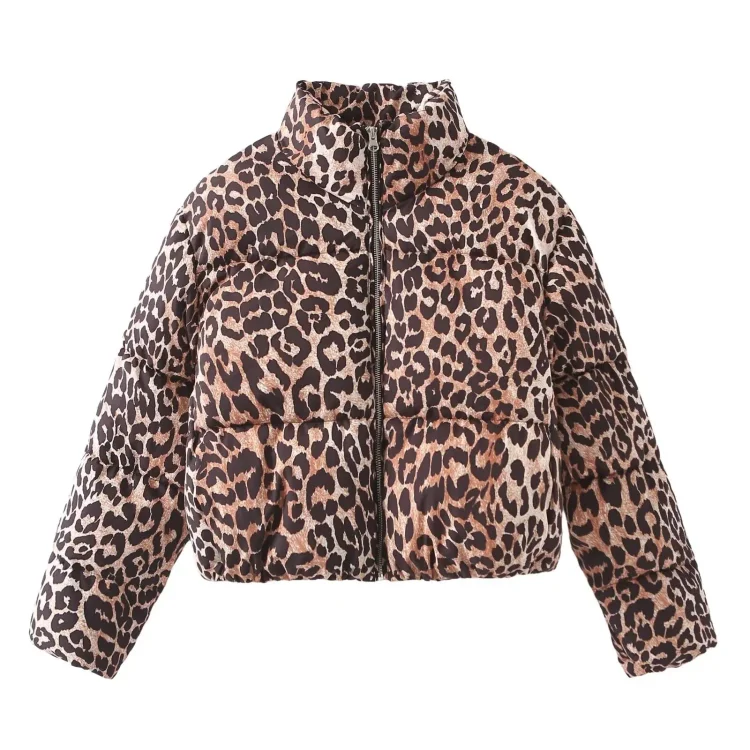 Lvpinyuan fall outfits Chic Leopard Print Women's Warm Padded Cotton Coats Fashion Stand Collar Zipper Short Jackets 2025 New Female Winter Outerwear