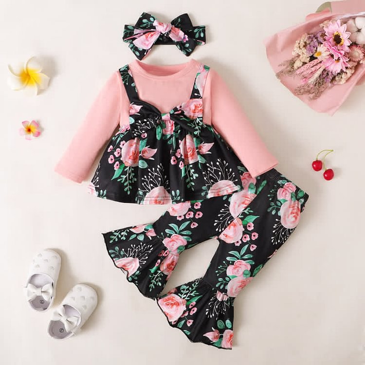 Baby Florals Shirt Flared Pants with Headband