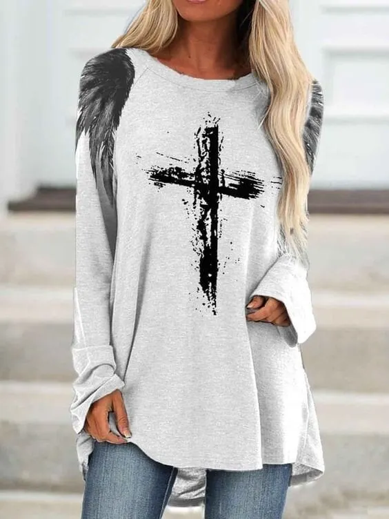 Women's Cross Wings Print Tee Shirt
