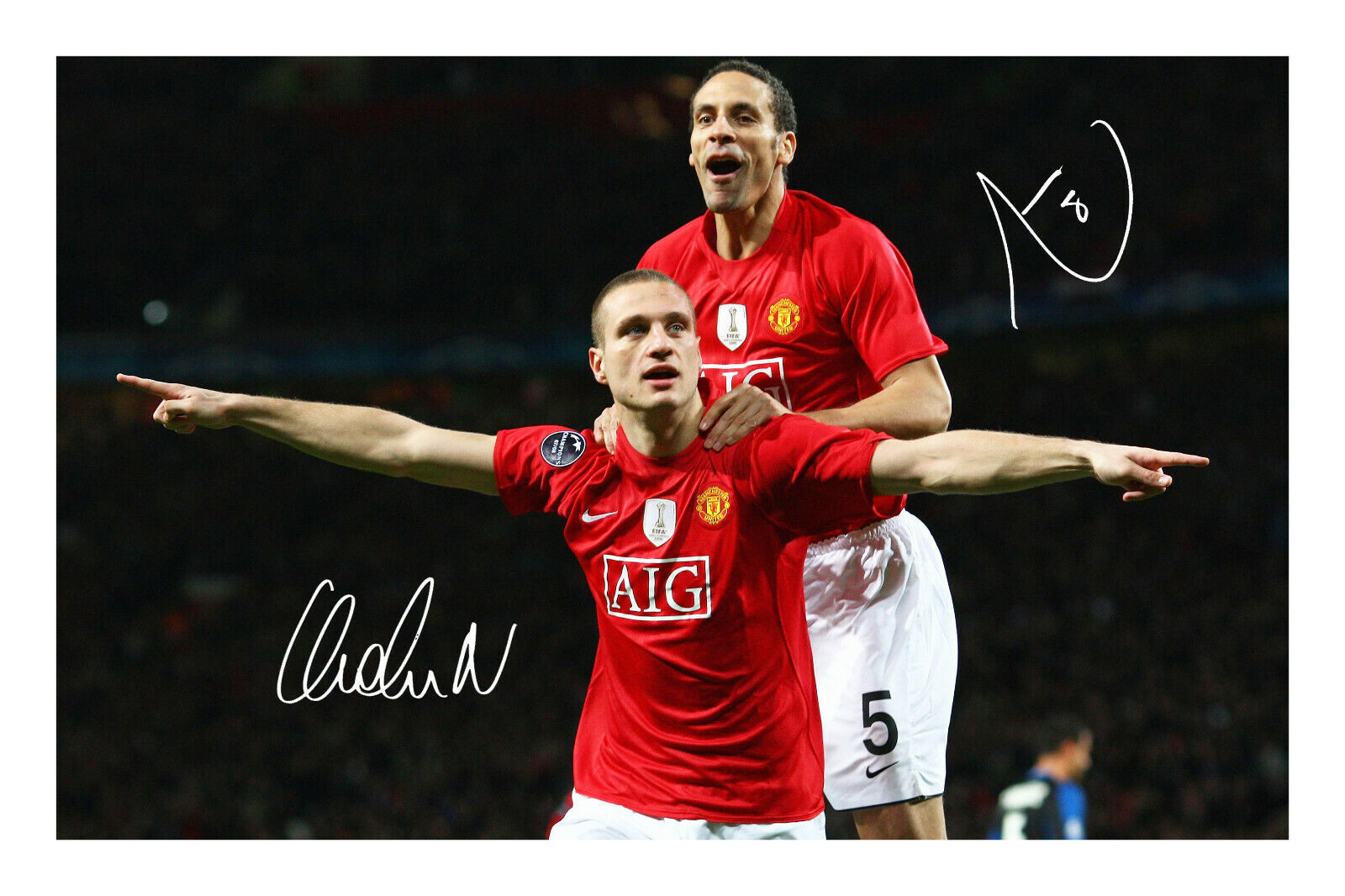 Rio Ferdinand & Nemanja Vidic Signed A4 Autograph Photo Poster painting Print Manchester United