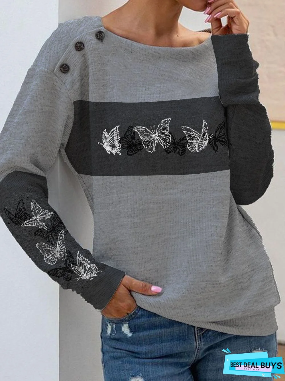 Crew Neck Vintage Butterfly Sweatshirt