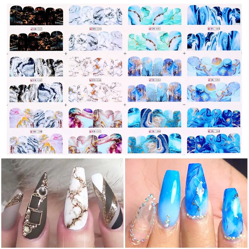 12 Designs Nail Stickers Set Snowflake Floral Geometric Nail Art Water Transfer Decals Sliders Flower Leaf Manicures Decoration