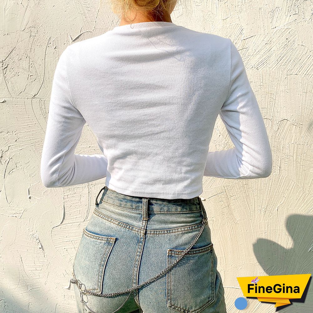 Soild Female Tshirt Knit Long Sleeve White Wild T Shirt Casual Fashion Tee Club Simple Women Tops Outfits