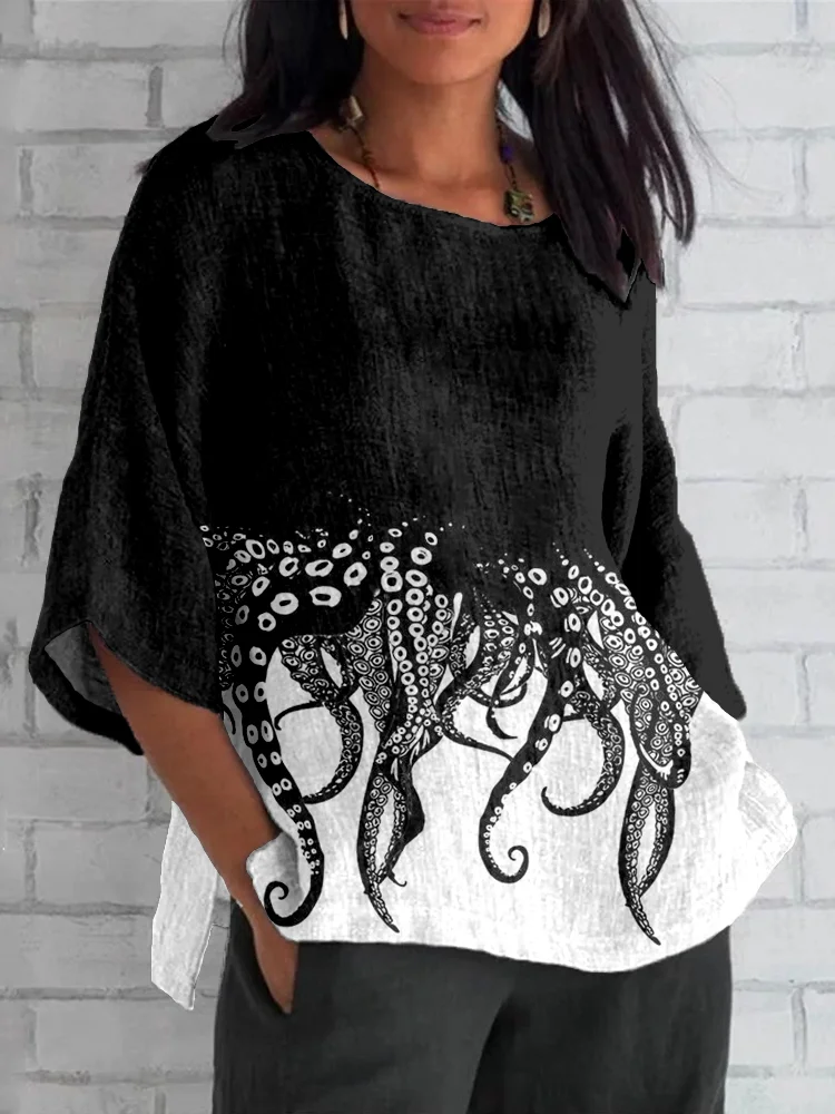 Tentacles Lover Essential Contrast Linen Blend Tunic