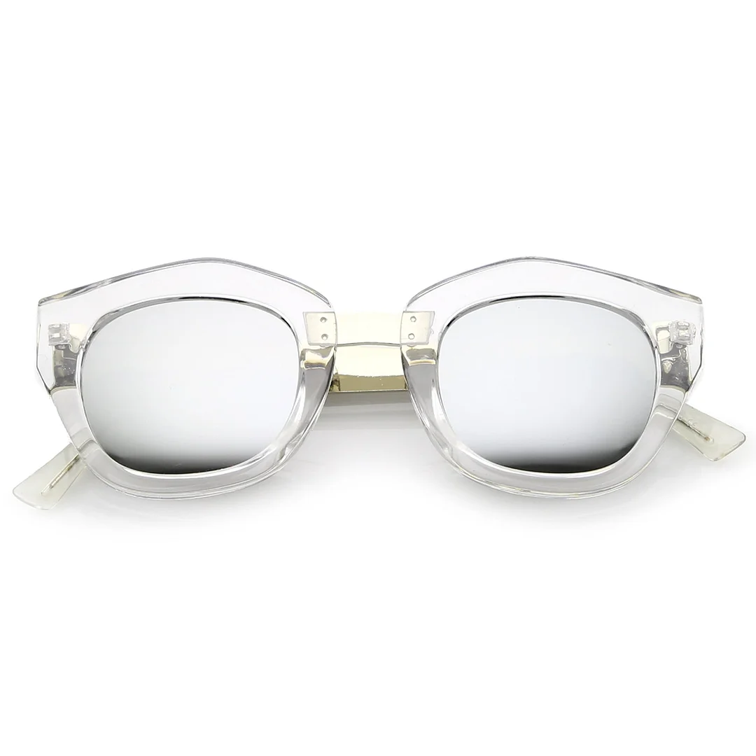 Women's Metal Bridge Colored Mirror Lens Square Cat Eye glasses 46mm